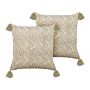 Set Of 2 Decorative Cushions Beige Velvet And Cotton 45 X 45 Cm Geometric Pattern Block Printed