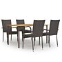 Vidaxl 5 Piece Garden Dining Set Poly Rattan Brown