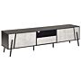 Tv Stand Concrete Effect And Black Metal Legs For Up To 75ʺ With 1 Drawer And 2 Cabinets Industrial Style