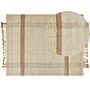 Area Rug Beige Jute 160 X 230 Cm Rectangular With Tassels Geometric Pattern Handwoven