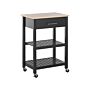 Kitchen Trolley Black Rubberwood Mdf 58 X 40 X 85 Cm 2 Shelves Cutlery Drawer Bottle Rack Casters