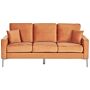 Sofa Orange Velvet 3 Seater Cushioned Seat And Back Metal Legs With Throw Pillows