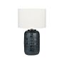 Table Lamp Dark Blue Ceramic Base Fabric Shade Ambient Lighting Bedside Table Lamp