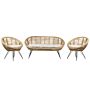 4 Seater Sofa Set Natural Rattan Light Beige Cotton Cushion Medium Resistance