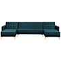 Corner Sofa Bed Teal Velvet Tufted Fabric Modern U-shaped Modular 5 Seater With Chaise Lounges