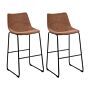 Set Of 2 Bar Stools Brown Fabric Upholstery Black Metal Legs Footstool