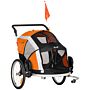 Pawhut Dog Bike Trailer 2-in-1 Pet Stroller For Large Dogs Cart Foldable Bicycle Carrier Aluminium Frame With Safety Leash Hitch Coupler Flag Orange