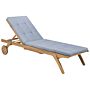 Garden Sun Lounger Light Wood Acacia With Blue Cushion Reclining On Wheels With Table