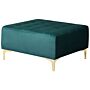 Ottoman Teal Velvet Tufted Fabric Square Footstool Gold Legs