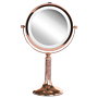 Makeup Mirror Rose Gold Iron Metal Frame Ø 13 Cm With Led Light 1x/5x Magnification Double Sided Cosmetic Desktop