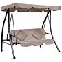 Outsunny Outdoor 2-in-1 Patio Swing Chair Lounger 3 Seater Garden Swing Seat Bed Hammock Bed Convertible Tilt Canopy W/ Cushion, Beige