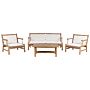 Garden Sofa Set Bamboo Wood White Cushions 4 Seater Modern Design Outdoor Conversation Set