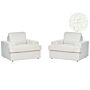 Set Of 2 Armchairs White Boucle Upholstered Cushioned Thickly Padded Backrest Classic Living Room Couch