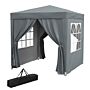 Outsunny Garden Pop Up Gazebo Marquee Party Tent Canopy With Free Carrying Case, Removable 2 Walls, 2 Windows, 2m X 2m, Grey