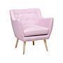 Armchair Pink Fabric Button Back Rubberwood Legs