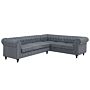 Chesterfield Left Hand Fabric Corner Sofa Grey Fabric Upholstery Dark Wood Legs Chaise 6 Seater