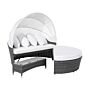 Garden Daybed White And Grey Faux Rattan With Cushions Coffee Table Weather Resistant