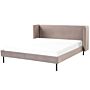 Bed Frame Taupe Velvet Upholstery Black Legs Eu King Size 5ft3 Slatted With Wingback Headboard