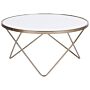 Coffee Table White Tempered Glass Top Gold Metal Hairpin Legs Round Shape