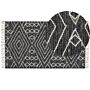 Rug Off-white Black Cotton Wool 80 X 150 Cm Geometric Pattern Runes Tribal Tassels Oriental