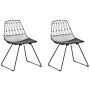 Set Of 2 Dining Chairs Black Metal Frame Faux Leather Seat Geometric Backrest