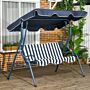 Outsunny 3 Seater Garden Swing Seat Chair Outdoor Bench With Adjustable Canopy And Metal Frame, Blue Stripes