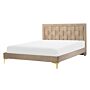 Upholstered Bed Frame Taupe Velvet Eu Double 140x200 Cm 4ft6 Headboard Golden Legs