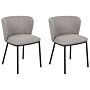 Set Of 2 Dining Chairs Grey Polyester Upholstery Black Metal Legs Armless Curved Backrest