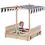 Outsunny Children Cabana Sandbox Kids Square Wooden Sandpit Outdoor Backyard Playset Play Station Adjustable Canopy, 106x106x121cm