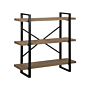 3 Tier Bookcase Dark Wood With Black Metal Frame Open Shelves Industrial Cross-back Home Storage Minimalist Freestanding Unit