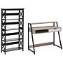 Home Office Set Desk Bookcase Light Wood And Black Mdf Steel Legs Drawer Shelves