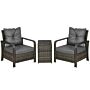 Outsunny 3 Pcs Pe Rattan Wicker Garden Furniture Patio Bistro Set Weave Conservatory Sofa Storage Table And Chairs Set Grey Cushion & Wicker