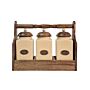 Ceramic Tea, Coffee & Sugar Jar's In Solid Mango Wood Rack