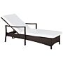 Garden Outdoor Lounger Brown And White Rattan Polyester Fabric Cushion Adjustable Reclining Backrest