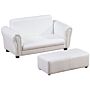 Homcom 2 Seater Toddler Chair Kids Twin Sofa Childrens Double Seat Chair Furniture Armchair Boys Girls Couch W/ Footstool (white)