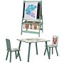 Zonekiz Kids Table And Chair Set And Kids Easel With Paper Roll, Storage Baskets, Kids Activity Furniture Set, Green