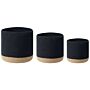 Set Of 3 Storage Baskets Cotton Jute Black And Natural Laundry Bins