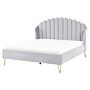 Bed Frame Grey Velvet Upholstery Eu King Size 5ft3 Metal Legs Retro Design Chanell Shell Headboard