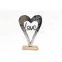 Metal Silver Heart Love On A Wooden Base Large