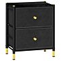 Homcom Bedside Table, Pu Leather Side Table With 2 Drawers, Bedside Cabinet With Steel Legs For Bedroom, Living Room, Black