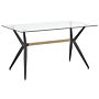 Dining Table Transparent 140 X 80 Cm Tempered Glass Top Metal Black Legs Rectangular