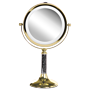 Makeup Mirror Gold Iron Metal Frame Ø 13 Cm With Led Light 1x/5x Magnification Double Sided Cosmetic Desktop