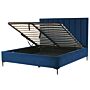 Bed Frame Navy Blue Velvet Eu Super King Size 6ft With Ottoman Storage Padded Headboard Black Metal Legs