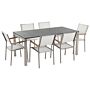 Garden Dining Set White With Black Granite Table Top 6 Seats 180 X 90 Cm