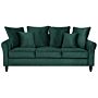 Sofa Green Velvet Solid Wood 3 Seater Scatter Pillows