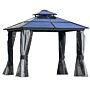 Outsunny 3 X 3(m) Polycarbonate Hardtop Gazebo Canopy With Double-tier Roof And Aluminium Frame, Garden Pavilion With Mosquito Netting And Curtains