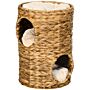 Pawhut 47cm Cat Barrel Tree For Indoor Cats With 2 Cat Houses, Kitten Tower With Cushion - Light Brown