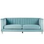 Sofa Light Blue 3 Seater Velvet Tuxedo Style Quilting