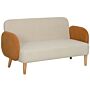 Homcom Small 2 Seater Sofa, Modern Nordic Loveseat Sofa Couch With Rubber Wood Legs, Velvet Fabric Sofa For Living Room, Bedroom, Small Space, 130 X 74 X 76cm, Cream White And Orange