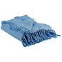 Blanket Blue Cotton 125 X 150 Cm Geometric Pattern Knitted Throw